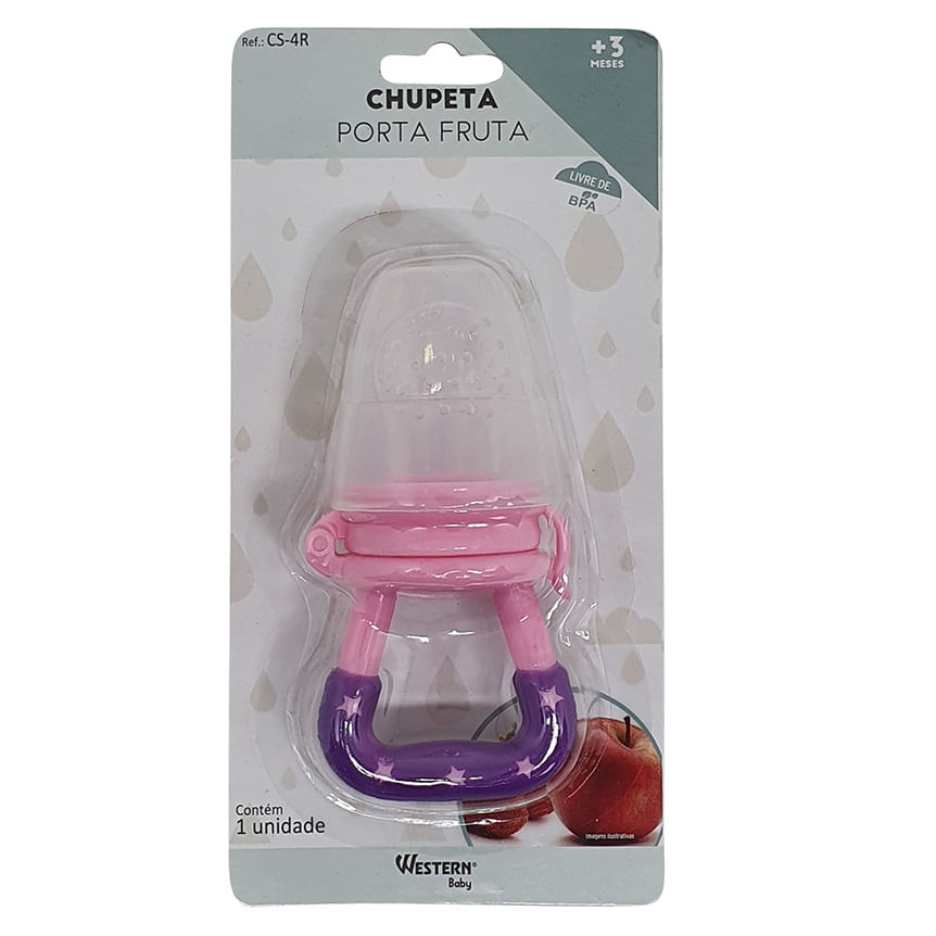 Chupeta Porta Fruta de Silicone / Plastico Rosa 10cm Western