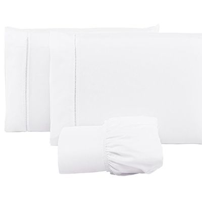 Jogo Lençol 400 Fios Ponto Palito Cama Casal 3pçs Poliéster - Branco