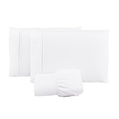 Jogo Lençol 400 Fios Ponto Palito Cama Casal 3pçs Poliéster - Branco