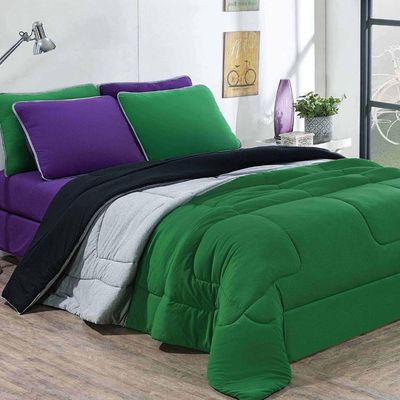 Kit Edredom Malha 100% Algodão Urbano 3 Peças King - Verde Bandeira-mescla-preto