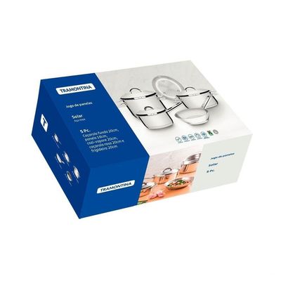 Jogo De Panelas Tramontina Solar Em Aço Inox Com Fundo Triplo E Tampas De Inox 5 Peças Tramontina