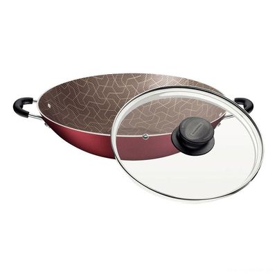 Wok Paris Com Revestimento Em Antiaderente Starflon Max Vermelho Tampa Vidro 32 Cm 4,4l