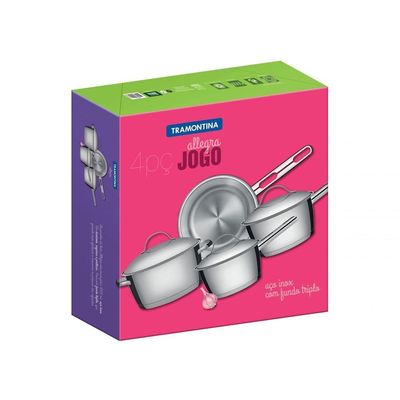 Jogo De Panelas Tramontina Allegra Em Aço Inox Com Fundo Triplo E Tampas De Inox 4 Peças Tramontina