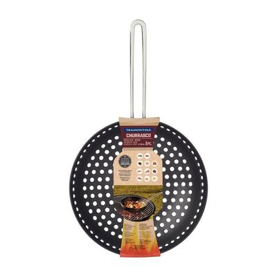 Grelha Wok Furada Tramontina Churrasco Em Alumínio Anodizado Com Cabo 26 Cm Tramontina