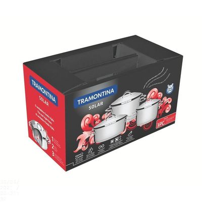 Jogo De Panelas Tramontina Solar Em Aço Inox Com Fundo Triplo 3 Peças Tramontina