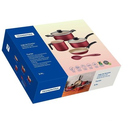 Jogo De Panelas Tramontina Turim Revestimento Antiaderente Starflon Max Vermelho 05 Peças Tramontina