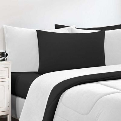 Kit Edredom Malha 100% Algodão Gran Moratta 3 Peças King - Branco-preto