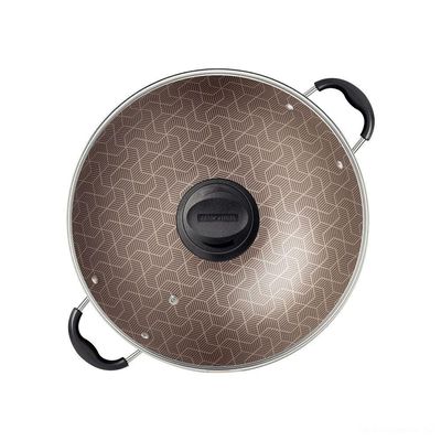 Wok Paris Com Revestimento Em Antiaderente Starflon Max Vermelho Tampa Vidro 32 Cm 4,4l