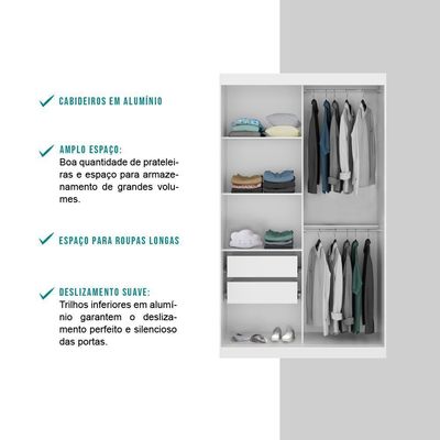 Guarda Roupa Infantil 2 Portas 2 Gav Espelho Branco