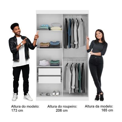 Guarda Roupa Infantil 2 Portas 2 Gav Espelho Branco