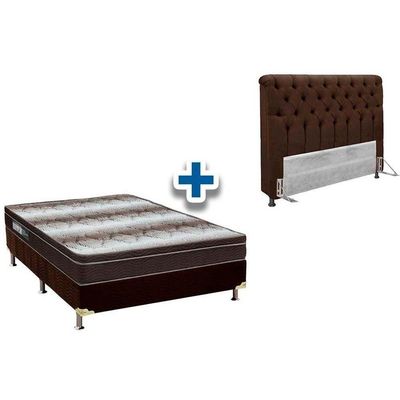 Cama Box Queen Crc + Colchão Ortopédico Ortobom + Cabeceira Imperatriz Suede Marrom Chocolate