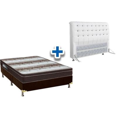 Cama Box Queen Crc + Colchão Ortopédico Light Ortobom + Cabeceira Dama Courano Branco/Preto