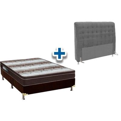 Cama Box Queen Crc + Colchão Ortopédico Light Ortobom + Cabeceira Dama Suede Cinza