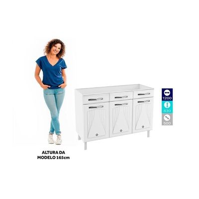 Gabinete De Cozinha Modulado Balcão Star New 3 Portas E 3 Gavetas 120cm Branco/preto - Telasul