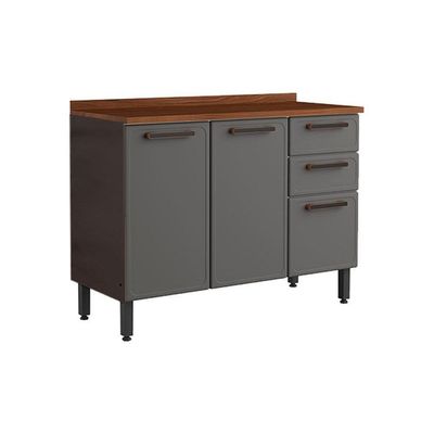 Gabinete De Cozinha Modulado Balcão Estilo Portas E Gavetas C/ Tampo Cinza/grafiteBertolini