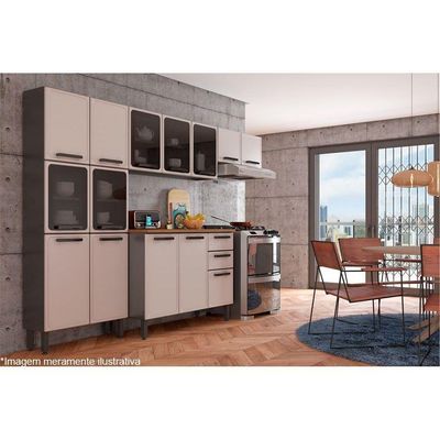 Gabinete De Cozinha Modulado Balcão Estilo Portas E Gavetas C/ Tampo Cinza/grafiteBertolini
