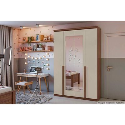 Guarda Roupa 4 Portas E 2 Gavetas C- Espelho Alonzo New Branco - Lopas