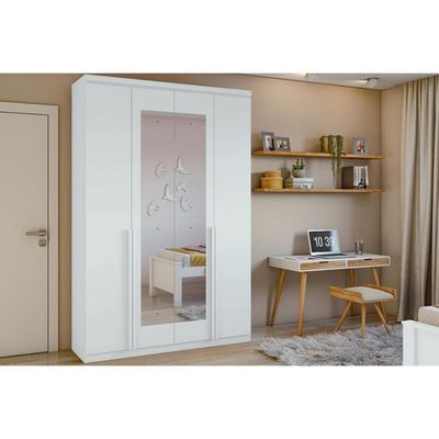Guarda Roupa 4 Portas E 2 Gavetas C- Espelho Alonzo New Branco - Lopas