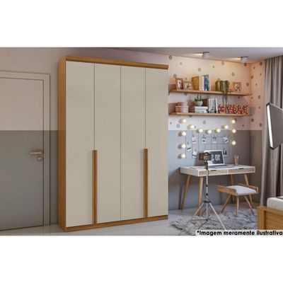 Guarda Roupa 4 Portas E 2 Gavetas Alonzo Plus Amêndoa-Branco - Lopas