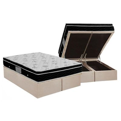Cama Box Baú Queen: Colchão Molas Ortobom Nanolastic Physical + Base Crc Suede Clean(158X198)