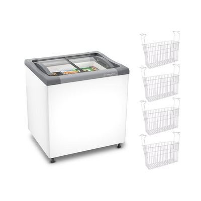 Kit - Freezer Horizontal Tampa De Vidro 144 Litros Nf20 127v + 4 Cestos Nextgen Branco 127v