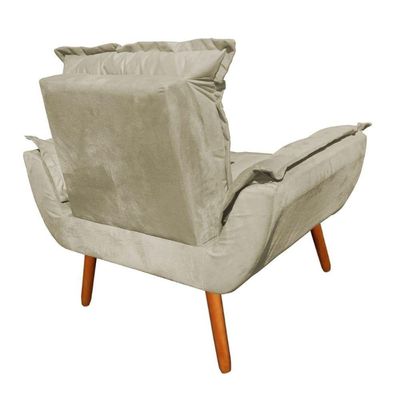 Kit 2 Poltronas Opalas Com Puff Redondo Suede Bege