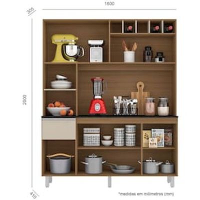 Cozinha Compacta Poliman Alice com 6 Portas, 1 Gaveta e 2 Prateleiras - 160cm de largura Bege