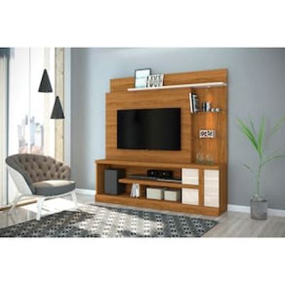 Estante Home Madetec Alan com 181,5 cm de Largura, Ideal para TV de Até 55 Palha