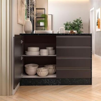 Bancada Bartira Gourmet com 1 Porta, 4 Gavetas e 1 Prateleira - 126cm de largura Preto