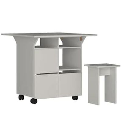 Mesa Nova Móbile Moove com 4 Bancos, Prateleira e Tampo Dobrável Branco