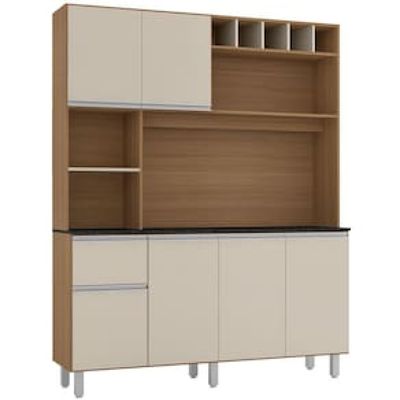 Cozinha Compacta Poliman Alice com 6 Portas, 1 Gaveta e 2 Prateleiras - 160cm de largura Bege