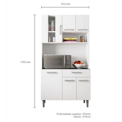 Cozinha Compacta Poliman Móveis Carol com 6 Portas e 1 Gaveta - 91cm de largura Branco