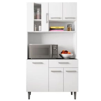 Cozinha Compacta Poliman Móveis Carol com 6 Portas e 1 Gaveta - 91cm de largura Branco