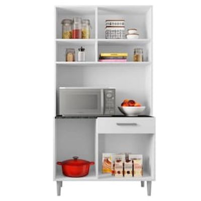 Cozinha Compacta Poliman Móveis Carol com 6 Portas e 1 Gaveta - 91cm de largura Branco