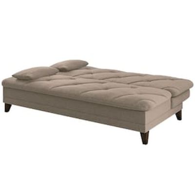Sofá-Cama 3 Lugares Linoforte Jamile com Encosto Reclinável em Tecido Suede 188cm de Largura Bege