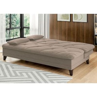 Sofá-Cama 3 Lugares Linoforte Jamile com Encosto Reclinável em Tecido Suede 188cm de Largura Bege