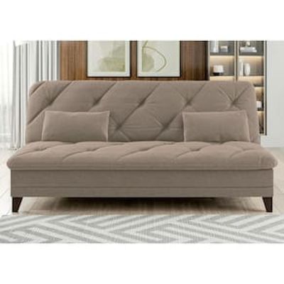 Sofá-Cama 3 Lugares Linoforte Jamile com Encosto Reclinável em Tecido Suede 188cm de Largura Bege