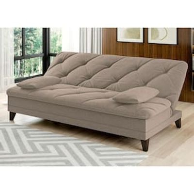 Sofá-Cama 3 Lugares Linoforte Jamile com Encosto Reclinável em Tecido Suede 188cm de Largura Bege