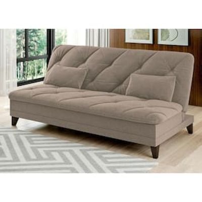 Sofá-Cama 3 Lugares Linoforte Jamile com Encosto Reclinável em Tecido Suede 188cm de Largura Bege
