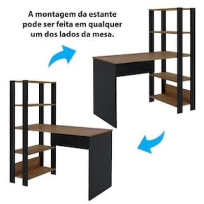 Escrivaninha Artely Match com 3 Prateleiras, Espaço para Impressora e Nicho - 120cm de largura Preto