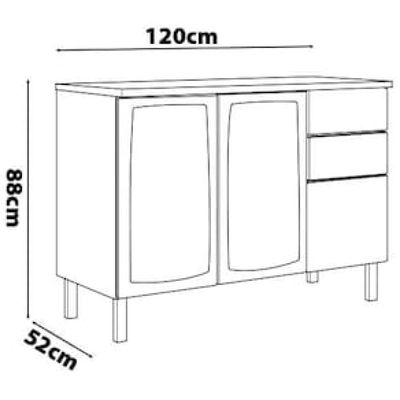 Balcão Triplo Itatiaia New Premium com 3 Portas, 2 Gavetas e 3 Prateleiras - 120cm de largura Branco