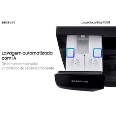 Lava e Seca Samsung WD18T Black Inox Smart (Wi-Fi) com Digital Inverter e Ecobubble WD18T6500GV - 18/10 kg Preto / 110