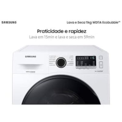 Lava e Seca Samsung WD11A 3 em 1 Branca com Ecobubble e Lavagem a Seco WD11A4453BW – 11 kg Branco / 220