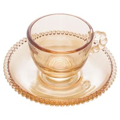Conjunto com 4 Xícaras e Pires para Café Wolff Pearl em Cristal Âmbar - 80 ml