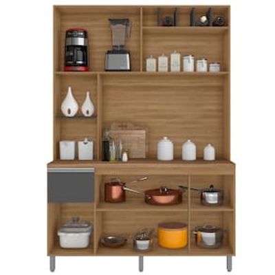 Cozinha Compacta Poliman Alice com 6 Portas, 1 Gaveta e 2 Prateleiras - 160cm de largura Grafite