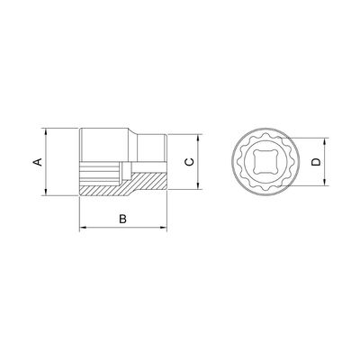 Soquete Estriado em Aço Cromo Vanadio 36 mm - Encaixe 3/4"