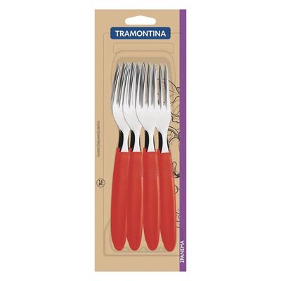 Conjunto De Garfos De Mesa Ipanema Com Lâminas Em Aço Inox E Cabo Vermelho 12 Peças