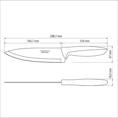 Faca Chef Tramontina Plenus Com Lâmina Em Aço Inox E Cabo De Polipropileno Preto 7" Tramontina
