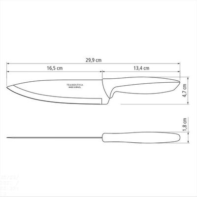 Faca Chef Tramontina Plenus Com Lâmina Em Aço Inox E Cabo De Polipropileno Preto 7" Tramontina