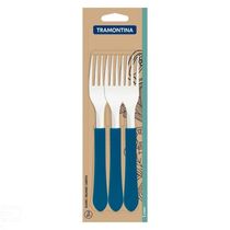 Conjunto De Garfos De Mesa Leme Com Lâminas Em Aço Inox E Cabo Azul Oceano 3 Peças